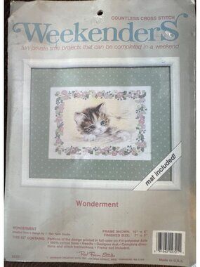Countless Cross Stitch Kit Wonderment Kitten Design Mat New